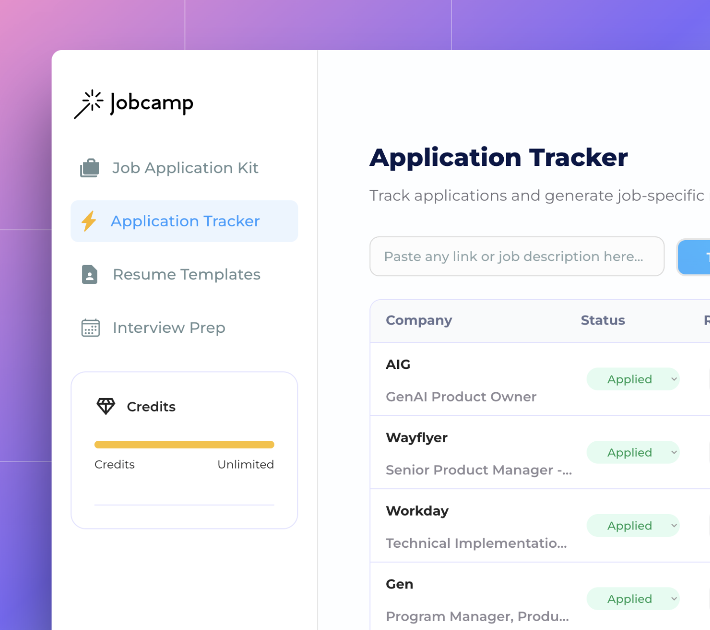 Image of the application tracker feature