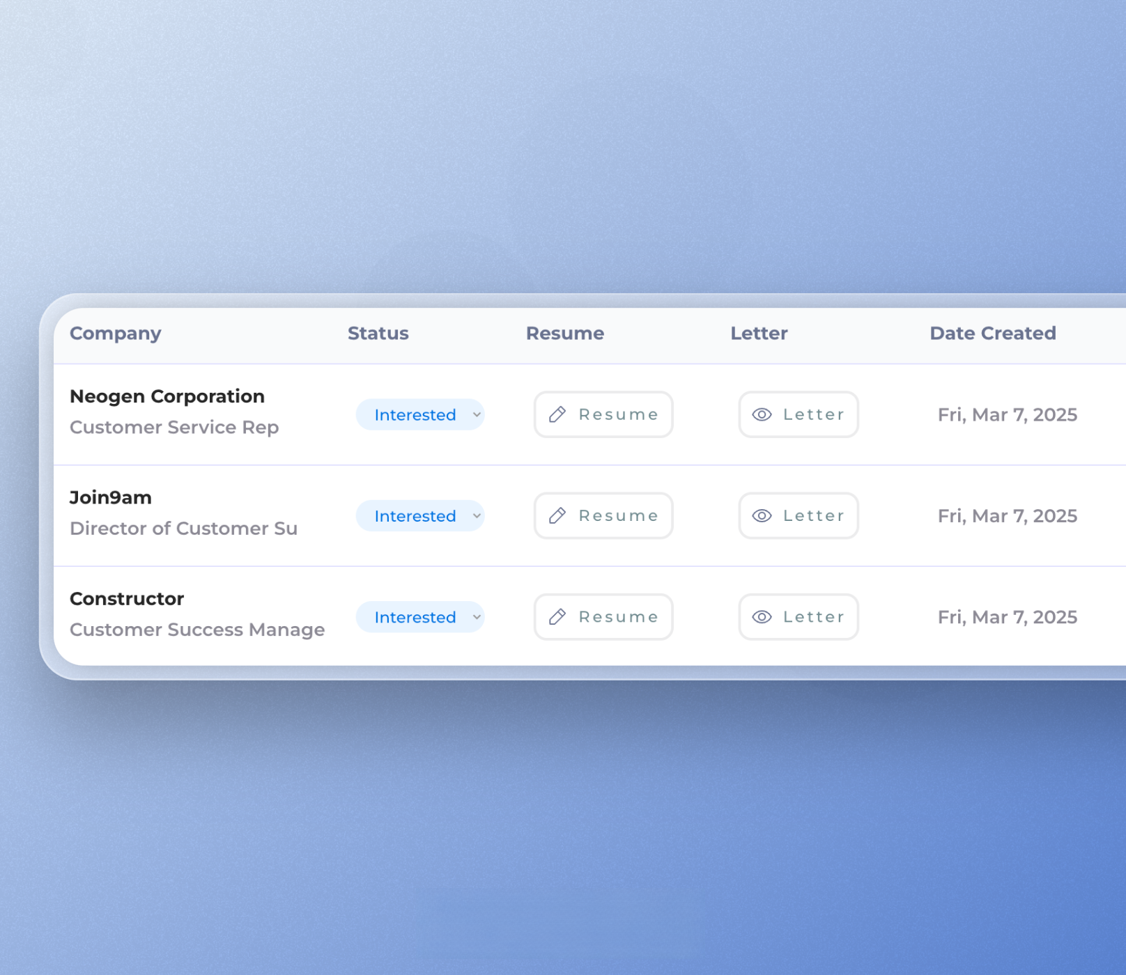 Image of the application tracker feature 